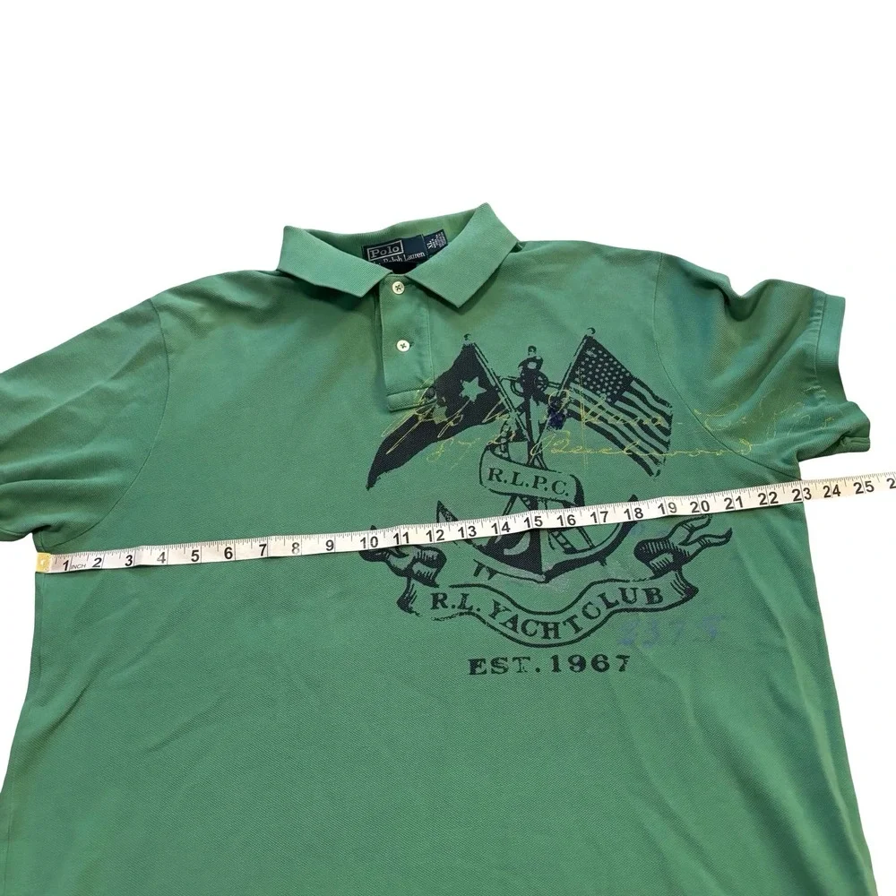 Polo Ralph Lauren Men XL Green Yacht Club Graphic Polo Shirt Custom Fit Cotton